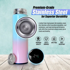 Smart LED Thermos Flask 500ml Insulated Bottle Teal Pink Touch Temperature Displ