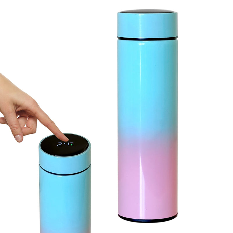 Smart LED Thermos Flask 500ml Insulated Bottle Blue Pink Touch Temperature Displ