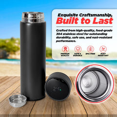 Smart Water Bottle LED Temperature Display 500ml Black Vacuum Insulated Tea Infu