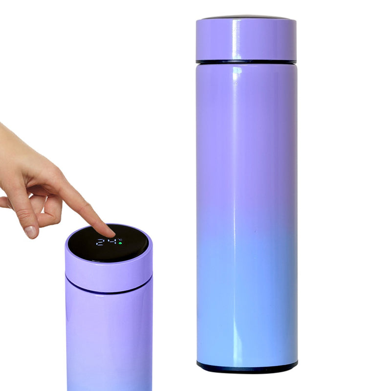Smart LED Thermos Flask 500ml Insulated Bottle Purple Blue Touch Temperature Dis