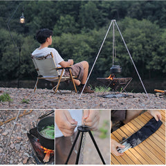 Camping Bonfire Tripod Aluminum Alloy Cooking Pot Frame Tool Detachable Stand Triangle Hanging Pot Bracket for Outdoor Picnic