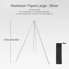 Camping Bonfire Tripod Aluminum Alloy Cooking Pot Frame Tool Detachable Stand Triangle Hanging Pot Bracket for Outdoor Picnic