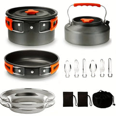 1set, Camping Pot And Pan Set For 2-3 People Use, Portable Cookware Tableware Set With Cooking Pot, Frying Pan, Kettle, Knives