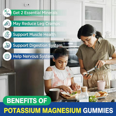 Potassium magnesium supplement gummies - suitable for children, men, and women, supporting leg spasms and muscle health