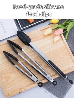 1PC 7/9/12inch Silicone Kitchen Bbq Stainless Steel Silicone Kitchen Bbq Steak Bbq Bread Food Clip