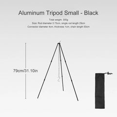 Camping Bonfire Tripod Aluminum Alloy Cooking Pot Frame Tool Detachable Stand Triangle Hanging Pot Bracket for Outdoor Picnic