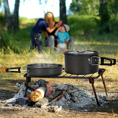 1set, Camping Pot And Pan Set For 2-3 People Use, Portable Cookware Tableware Set With Cooking Pot, Frying Pan, Kettle, Knives