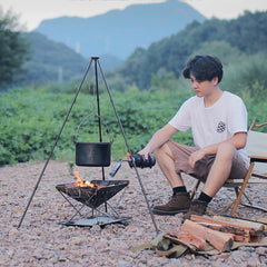 Camping Bonfire Tripod Aluminum Alloy Cooking Pot Frame Tool Detachable Stand Triangle Hanging Pot Bracket for Outdoor Picnic