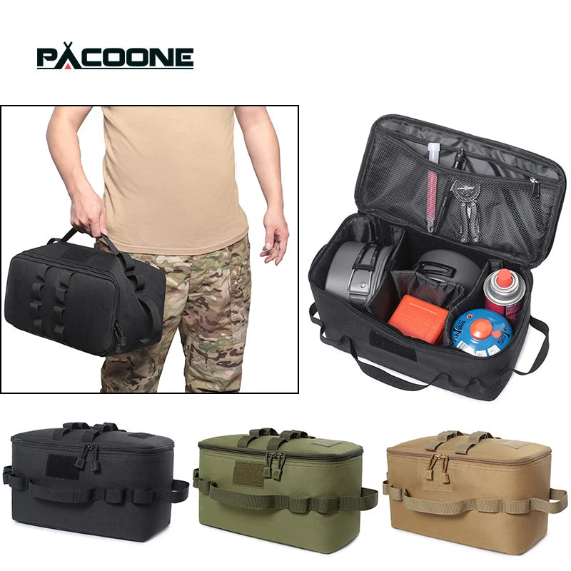 PACOONE Outdoor Camping Gas Tank Storage Bag Large Capacity Ground Nail Tool Bag Gas Canister Picnic Cookware Utensils Kit Bag